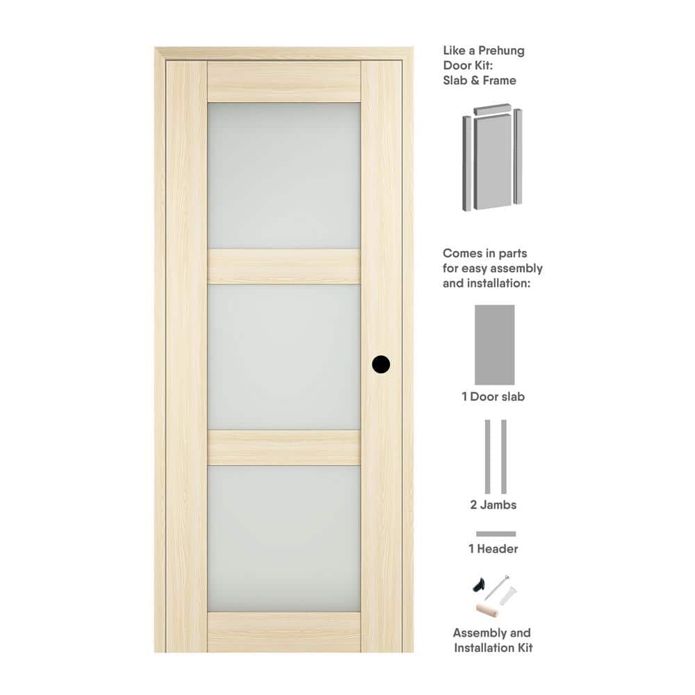 Vona 18 in. x 80 in. Left-Hand 3-Lite Frosted Glass Loire Ash Composite Solid Core Wood Single Prehung Interior Door price history on PriceWatchPro