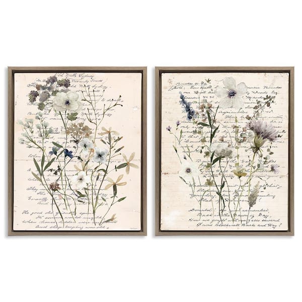 Vintage Letters with Botanicals by Carol Robinson 2-Pieces Brown Floater Frame Nature Graphic Art Print 31 in. x 25 in.