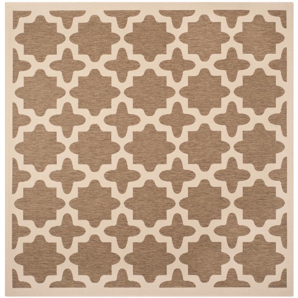 SAFAVIEH Courtyard Brown/Bone 8 ft. x 8 ft. Square Geometric Indoor/Outdoor Patio  Area Rug