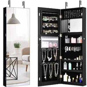 Wall and Door Mounted Jewelry Box Cabinet Lockable Storage Organizer with Frameless Mirror