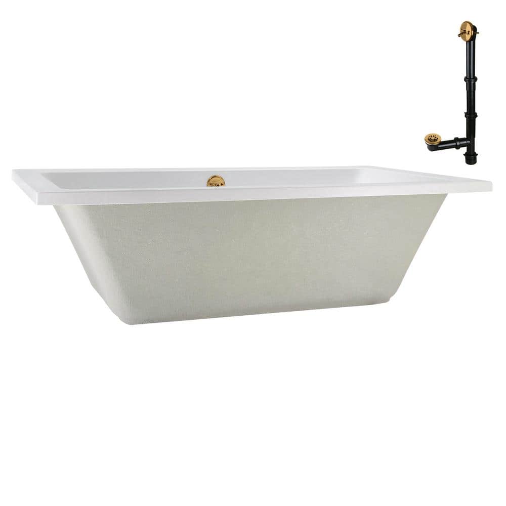 60" x 32" Glossy White Acrylic Soaking Drop-In Bathtub with Brushed Gold Drain