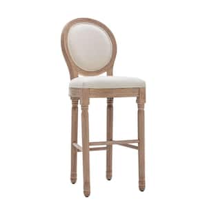 Samanda 46.5in Beige High Back Wooden Frame 30in Bar Stool with Fabric Foam Upholstered Seating High Chair (Set of 2)