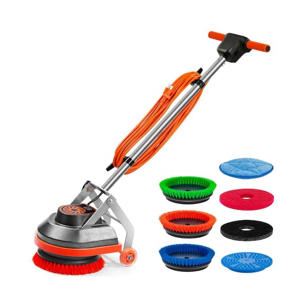 Commercial Corded Floor Scrubber Buffer Cleaner for Tile Grout Hardwood Carpet in Gray with Brushes Pads Kit