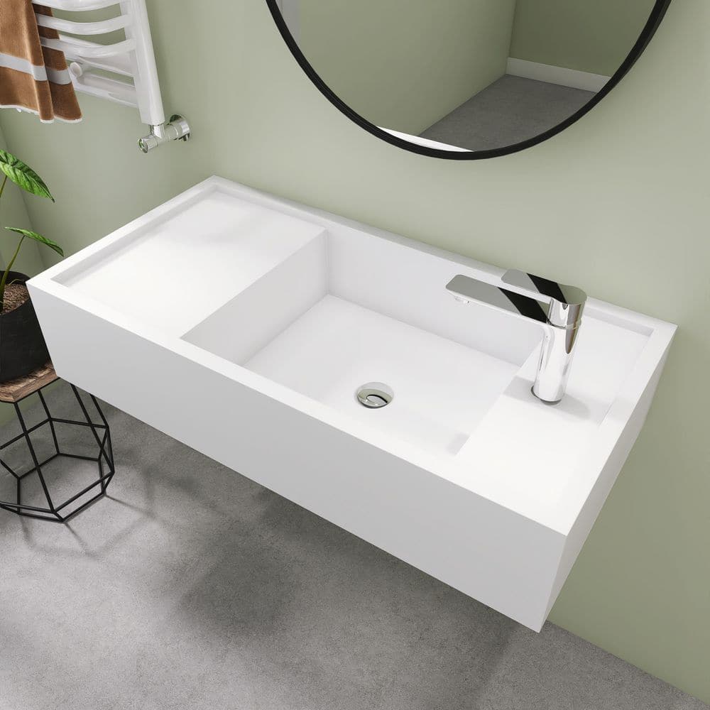 "39"" Wall Mount Rectangle Sink, Solid Surface Bathroom Sink in White" price history on PriceWatchPro