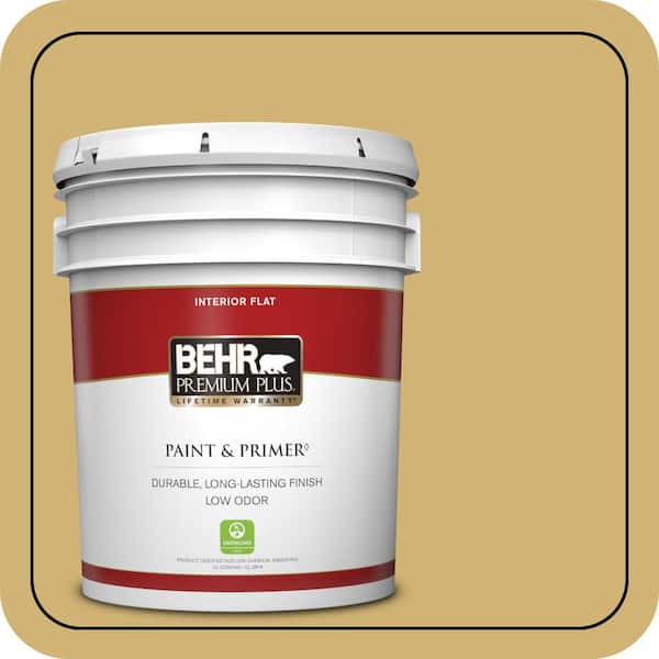BEHR PREMIUM PLUS 5 gal. #M320-5 Dried Chamomile Flat Low Odor Interior Paint & Primer