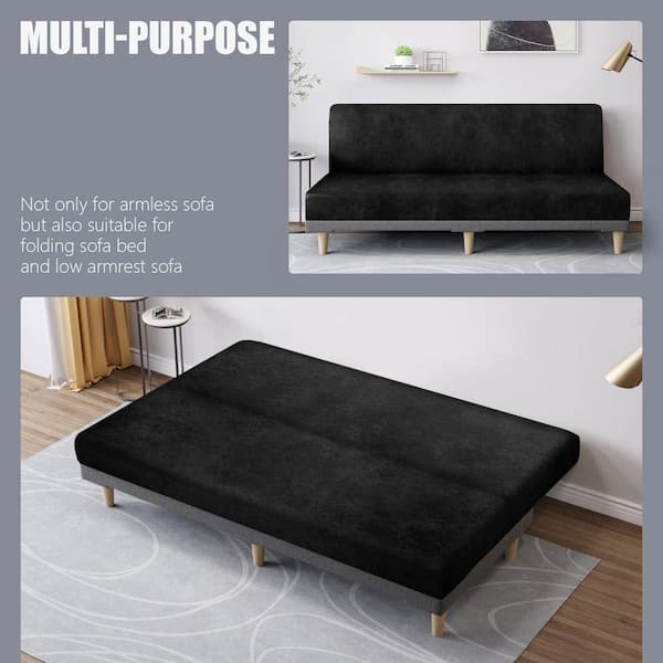 Angel Sar Black Polyester Large Stretch Futon Slipcover, Leather