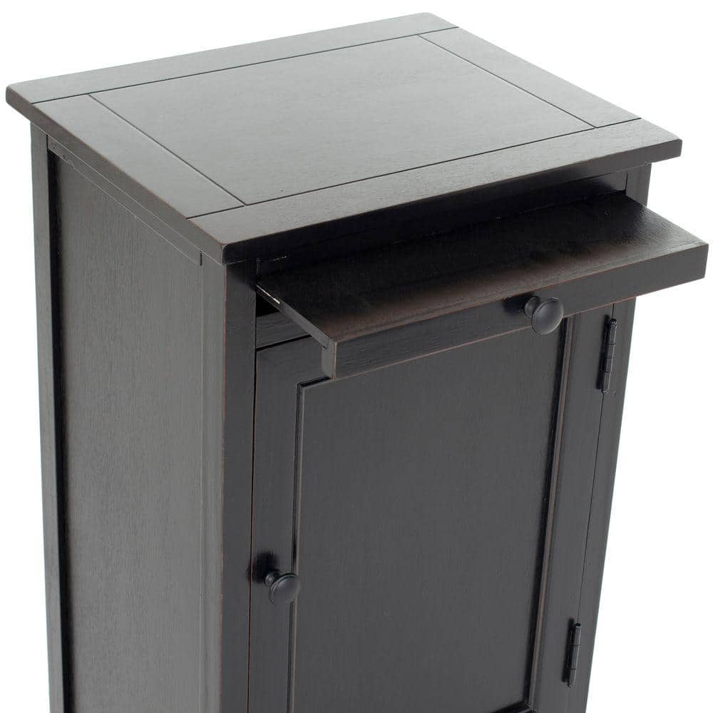 Raven Distressed Black Tall Transitional Storage Unit with Pull-Out Basket