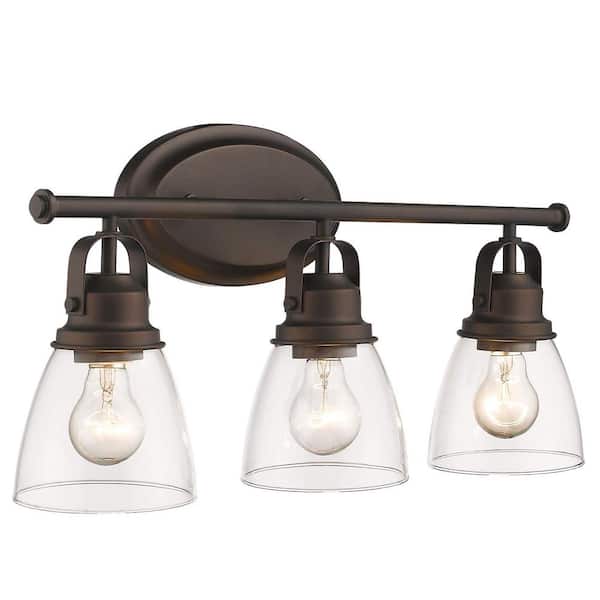 JAZAVA 21.4 in. 3-Light Oil Rubbed Bronze Vanity Light Over Mirror with Clear Glass Shade