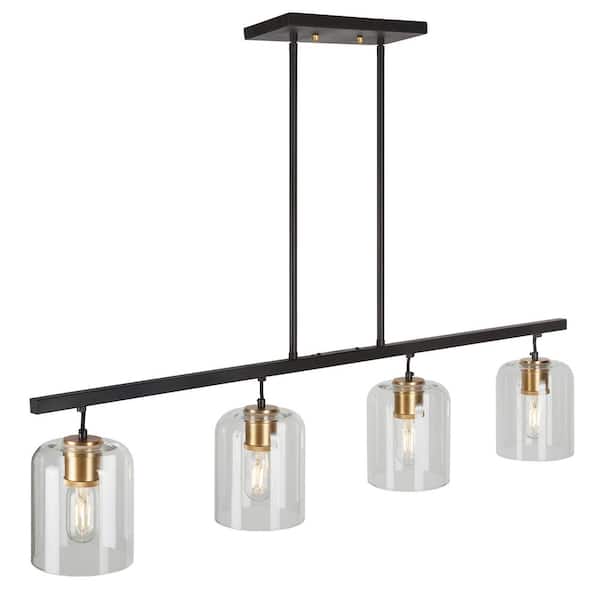 Unbranded Tyrone 4-Light Black and Soft Gold Pendant with Clear Glass