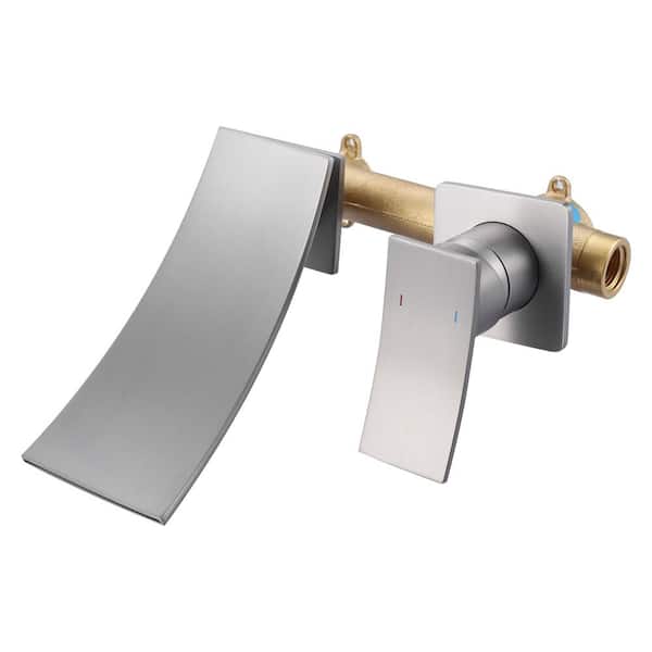 ARCORA Brushed Nickel Single Handle Wall Mounted Bathroom Faucet Rough in Valve Included