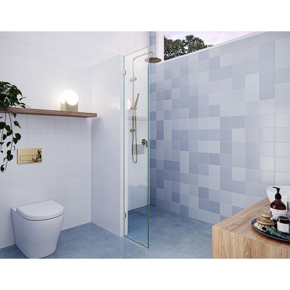 Vela 13.5 in. W x 78 in. H Frameless Fixed Single Panel Shower Door in Polished Brass Without Handle price history on PriceWatchPro