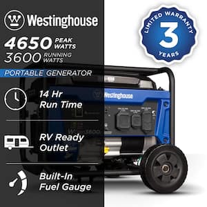WGen3600c 4,650/3,600 Watt Gasoline Powered RV-Ready Portable Generator with Recoil Start and CO Sensor