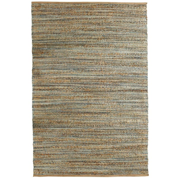 LR Home Finn Contemporary Tan/Blue 5 ft. x 7 ft. 9 in. Handwoven Braided Natural Jute and Chenille Area Rug