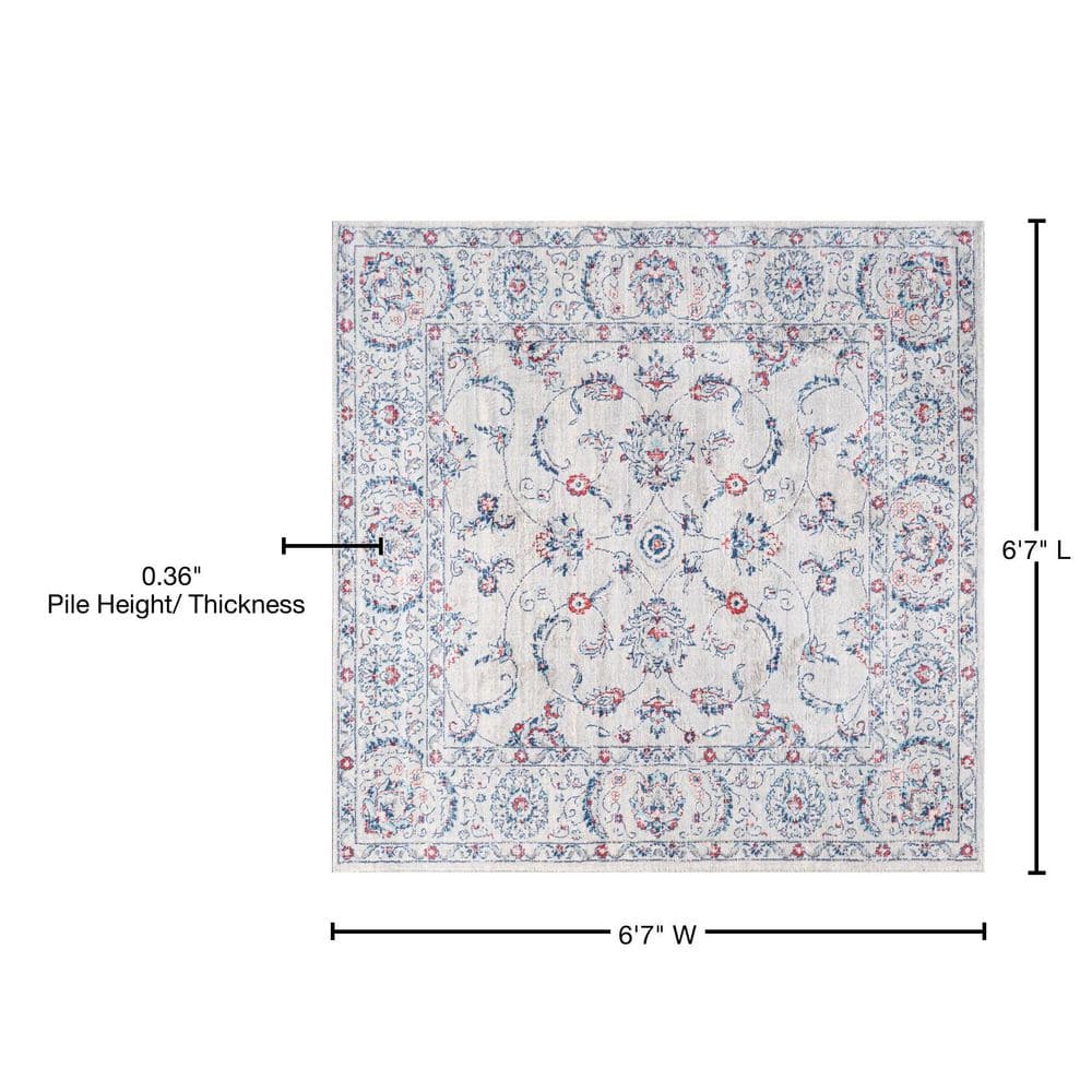 Elegant Light Grey and Red Floral Synthetic Area Rug