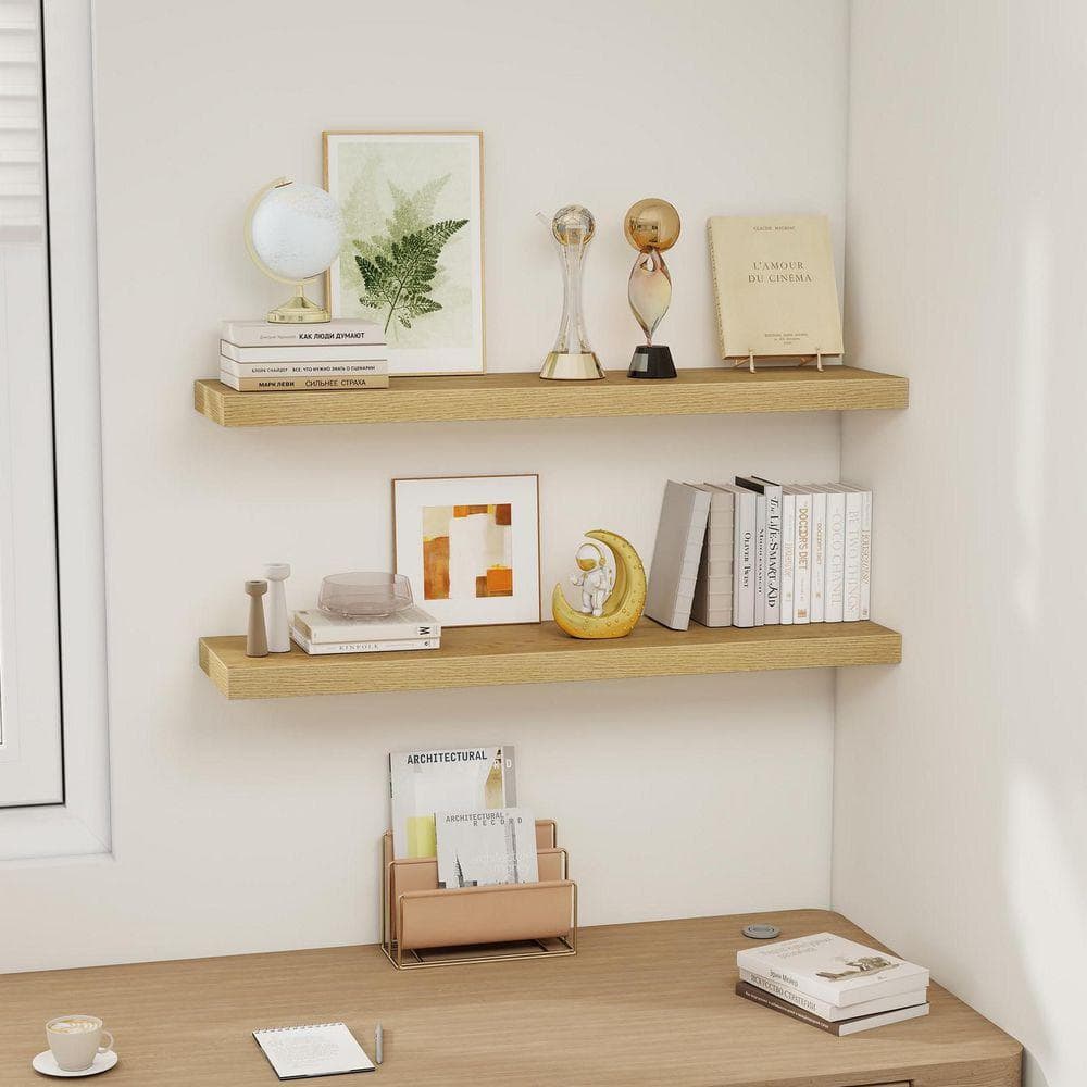36 in. W x 7.7 in. D Oak Decorative Wall Shelf Set of 2, Rustic