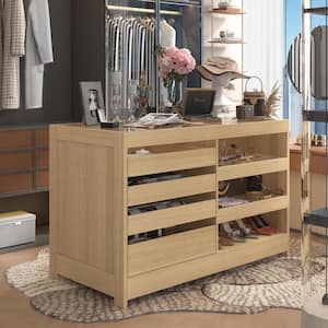 Wood Grain 4-Drawers 55.1 in. W Wooden Dresser without Mirror Jewelry Armoire with Glass Top Surface and 3 Glass Shelves