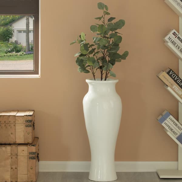 Unbranded Handcrafted 24 in. Modern White Unique Trumpet Floor Vase - Ideal for Home Decoration