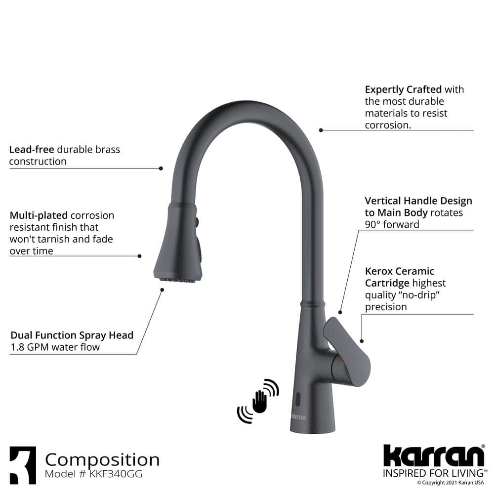 Gunmetal Gray Stainless Steel Touchless Pull-Down Kitchen Faucet