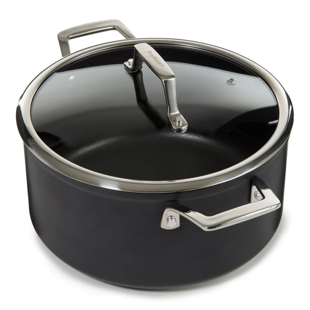 Black Aluminum Nonstick Stockpot with Glass Lid, 5.3qt