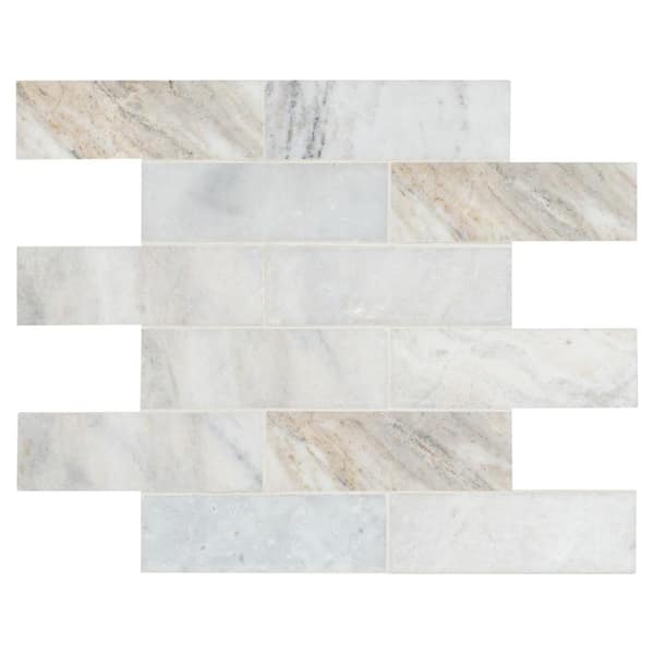 MSI Take Home Tile Sample - Arabescato Venato White Subway 4 in. x 4 in. Honed Marble Mosaic Tile