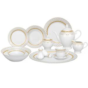 57-Piece Gold Border Porcelain Dinnerware Set