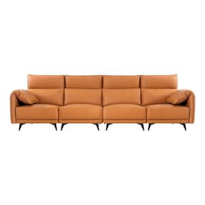 122.83 in. Faux Leather, 4 Seater Sofa Couch with Headrests, Small Sectional Sofa Set for Living Room in Caramel