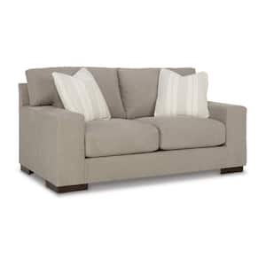 40 in. Ivory and Black Solid Print Polyester 2-Seater Loveseat with 2 Throw Pillows