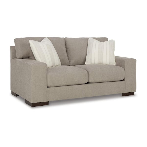 Benjara 40 in. Ivory and Black Solid Print Polyester 2-Seater Loveseat with 2 Throw Pillows