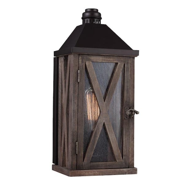 Generation Lighting Lumiere Collection 1-Light Dark Weathered Oak/Oil-Rubbed Bronze Outdoor 15 in. Wall Lantern Sconce