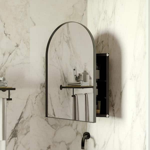 Inch Metal Corner Medicine Cabinet with Arched Mirror Adjustable Glass Shelves