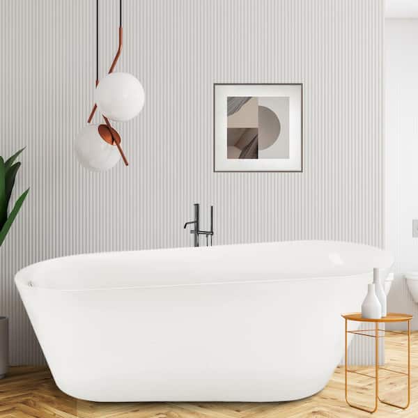 UPIKER Modern 69 in. Acrylic Single Slipper Freestanding Flatbottom Bathtub in. Glossy White with cUPC Certificated