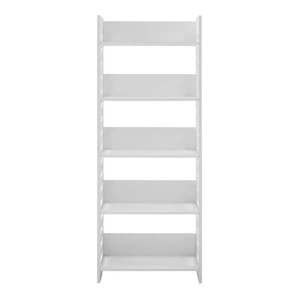 Welwick Designs 64 in. Solid White Wood Modern Industrial 5-Shelf ...