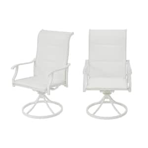 Riverbrook Shell White Swivel Aluminum Padded Sling Outdoor Patio Dining Lounge Chairs (2-Pack)