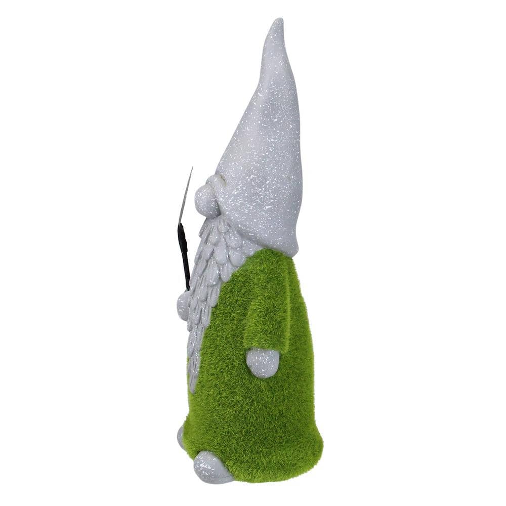 14" Gray and Green Faux Moss Covered Garden Gnome Statue