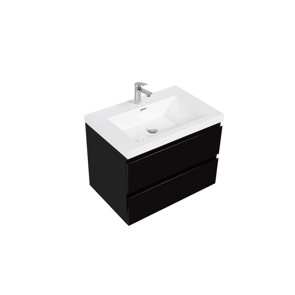 30 in. W Single Sink Wall-Mounted Glossy Black Bath Vanity With White Resin Top Unassembled price history on PriceWatchPro