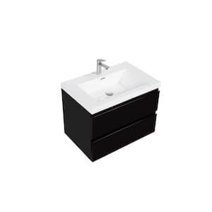 30 in. W Single Sink Wall-Mounted Glossy Black Bath Vanity With White Resin Top Unassembled