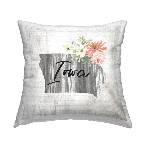 Stupell Industries Floral Iowa USA State Multi-Color Square Outdoor Throw Pillow