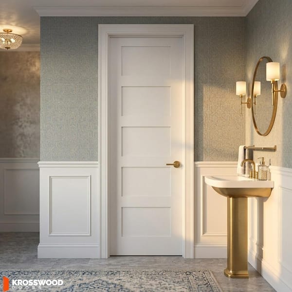 32 in. x 96 in. Shaker 5-Panel Solid Core MDF Primed Left-Hand Single Prehung Interior Door
