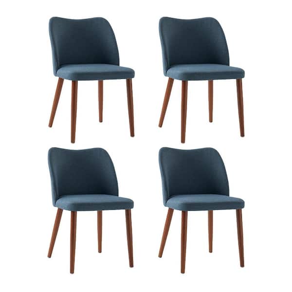JAYDEN CREATION Eliseo Navy Modern Upholstered Dining Chair with Solid Wood Tapered Legs Set of 4
