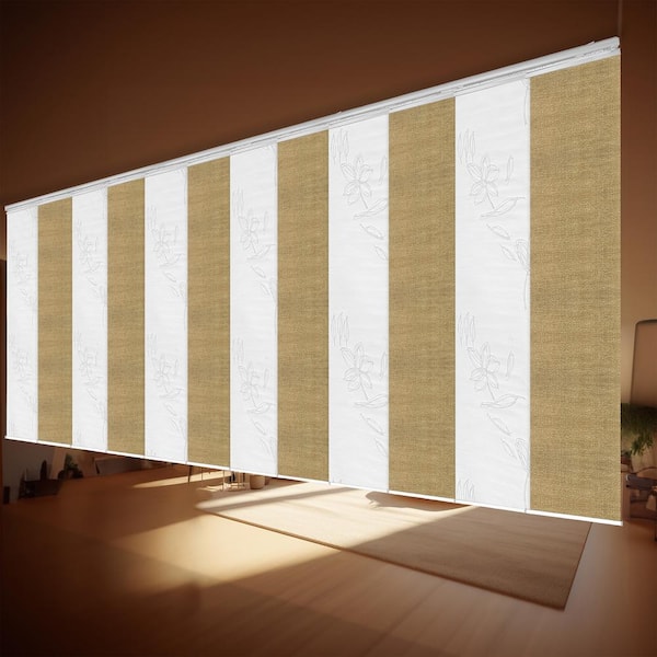 EMOH Desert Rose 140 in. - 260 in. W x 94 in. L Adjustable 12-Panel White Double Rail Panel Track with 23.5 in. Slates