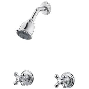 2-Handle Wall Mount Tub and Shower Trim Kit in Polished Chrome with Metal Cross Handles (Valve Not Included)