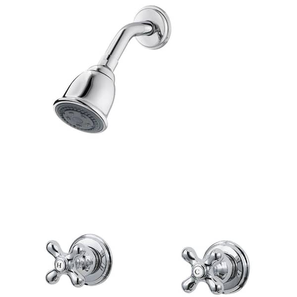 Pfister 2-Handle Wall Mount Tub and Shower Trim Kit in Polished Chrome with Metal Cross Handles (Valve Not Included)
