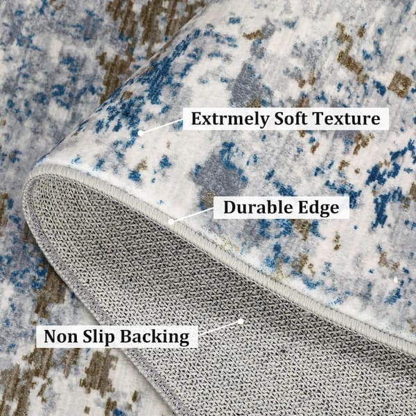 5 ft. x 7 ft. Blue Modern Abstract Pattern Washable Non-Slip Low