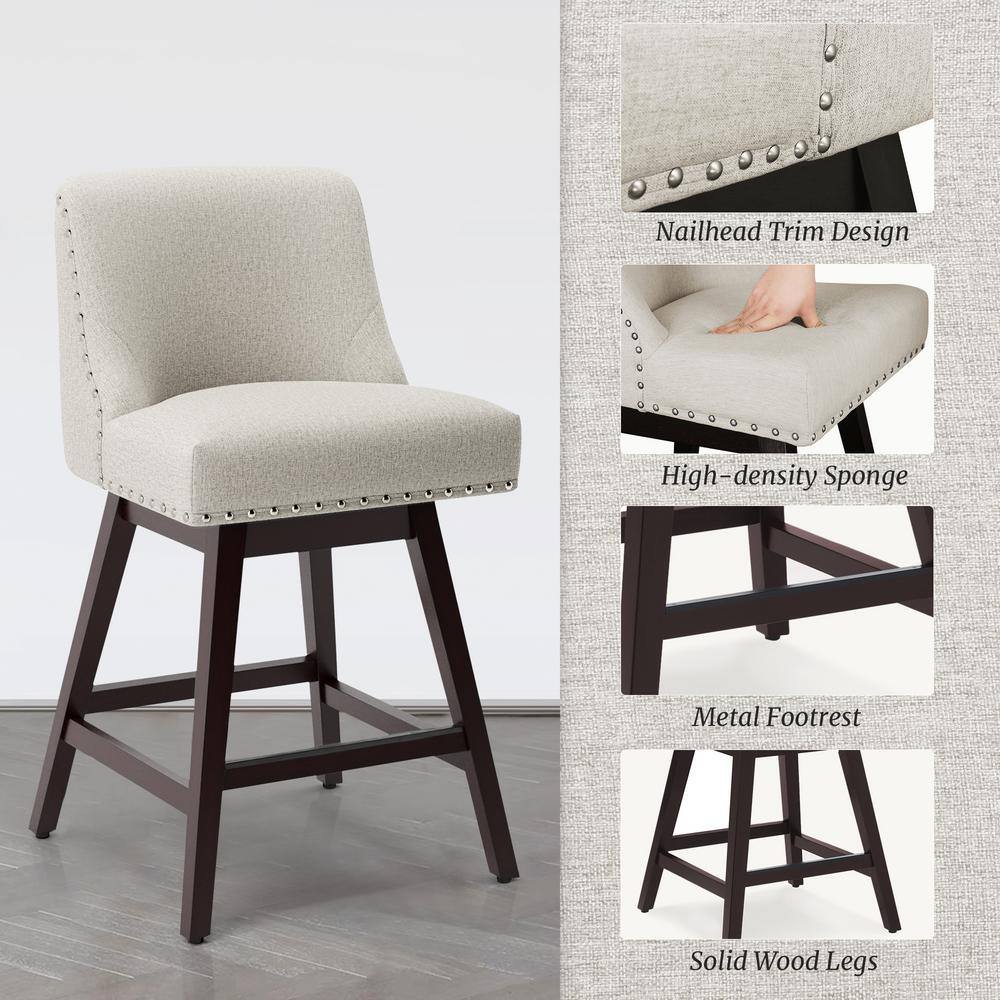 Zoi 26" Oyster Gray Wood Swivel Counter Stools, Set of 3