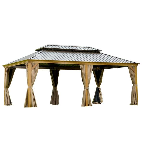 domi outdoor living 20 ft. W x 12 ft. D Aluminum Hardtop Gazebo with Galvanized Steel Double Roof Curtains and Netting