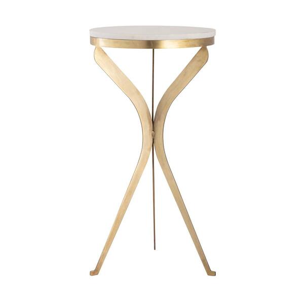 Greyson Home Gulfport 12 in. Aged Brass Round Marble Accent Table HD