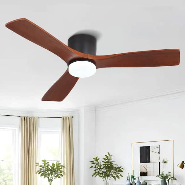 48 in. 3 Blades DC Motor Indoor Flush Mount Ceiling Fan with Light Kit And Remote Walnut