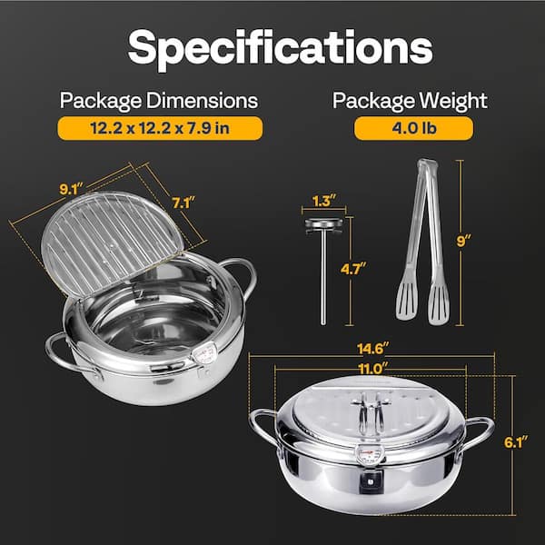 VIVOHOME 4.2 L Stainless Steel Deep Fryer Pot with Tong