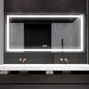 36 in. W x 72 in. H Rectangular Frameless Dimmer Anti-Fog Wall LED Bathroom Vanity Mirror in Silver