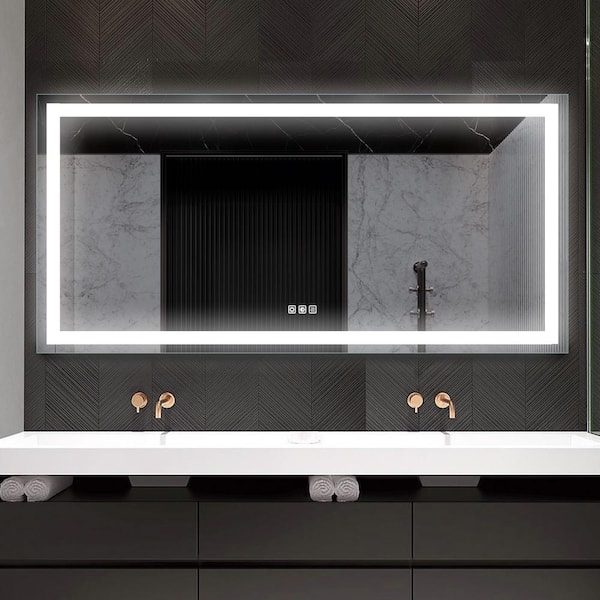 FORCLOVER 36 in. W x 72 in. H Rectangular Frameless Dimmer Anti-Fog Wall LED Bathroom Vanity Mirror in Silver